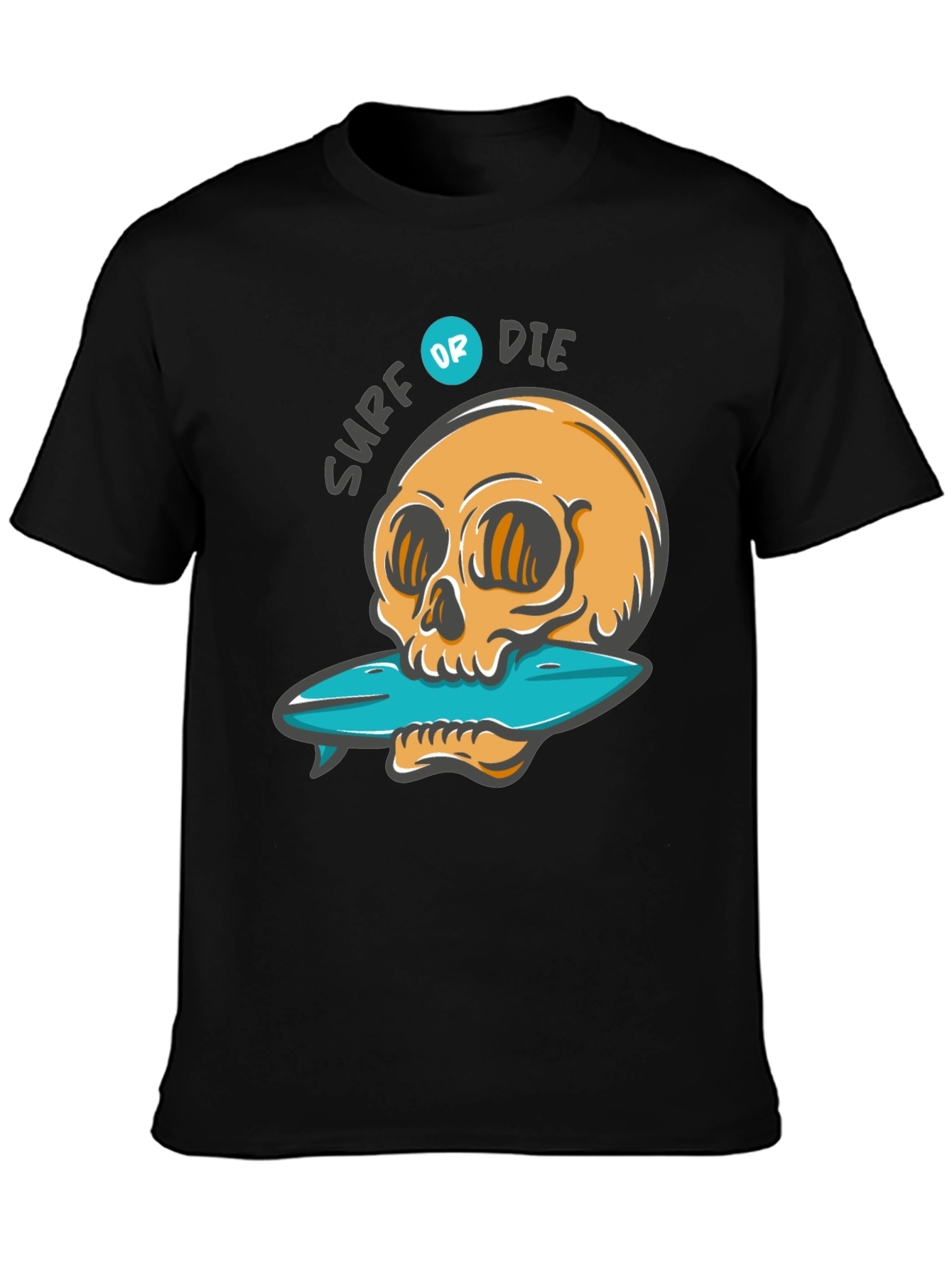 Surf or Die Graphic Tee - Skull & Surfboard Design