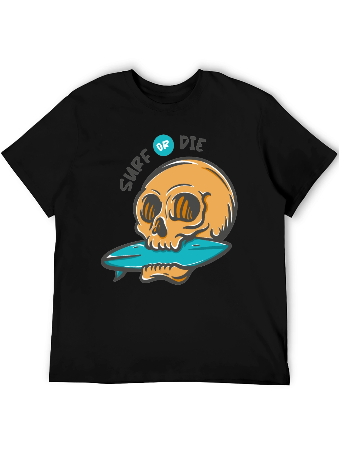 Surf or Die Graphic Tee - Skull & Surfboard Design