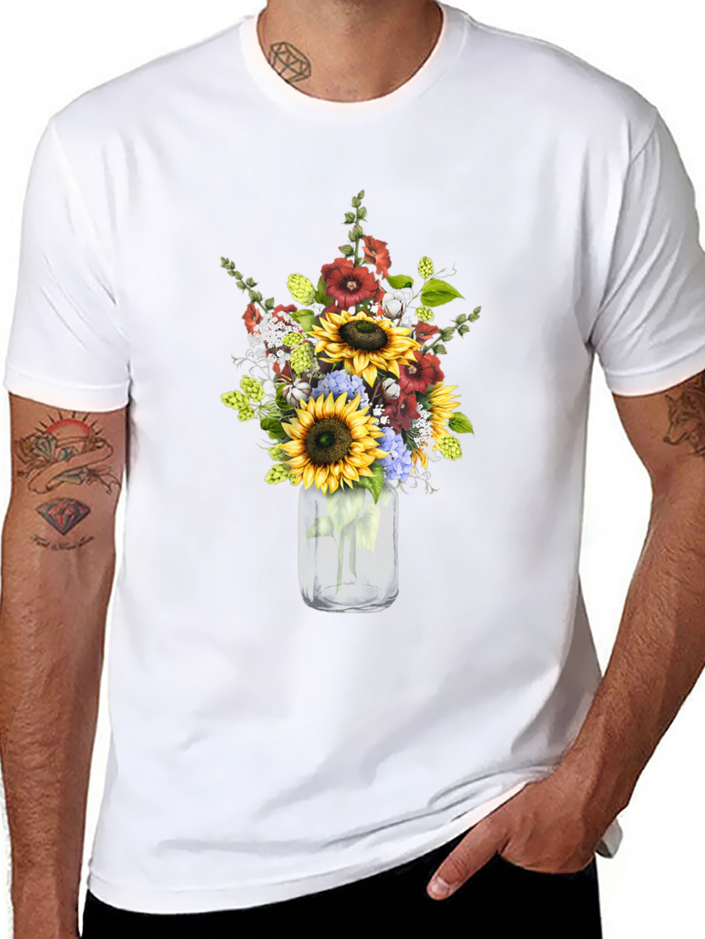 Floral Mason Jar Graphic Tee - Black