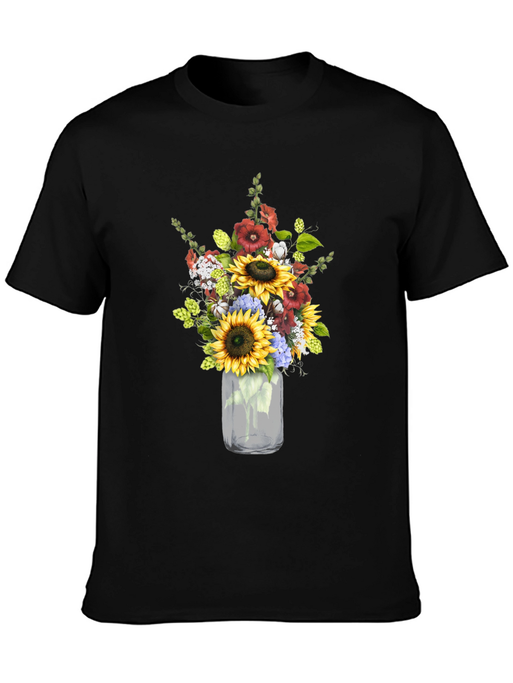 Floral Mason Jar Graphic Tee - Black
