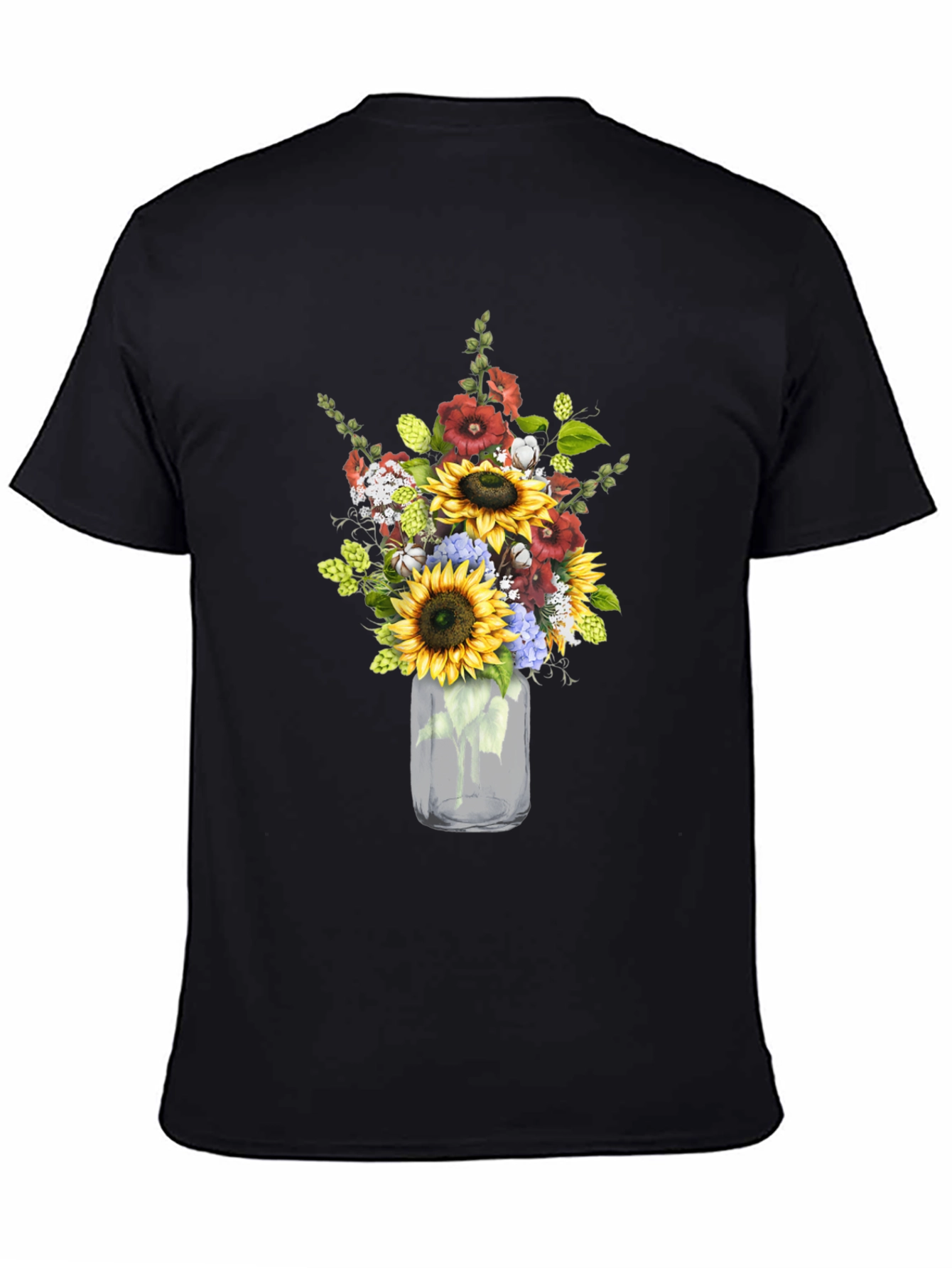 Floral Mason Jar Graphic Tee - Black