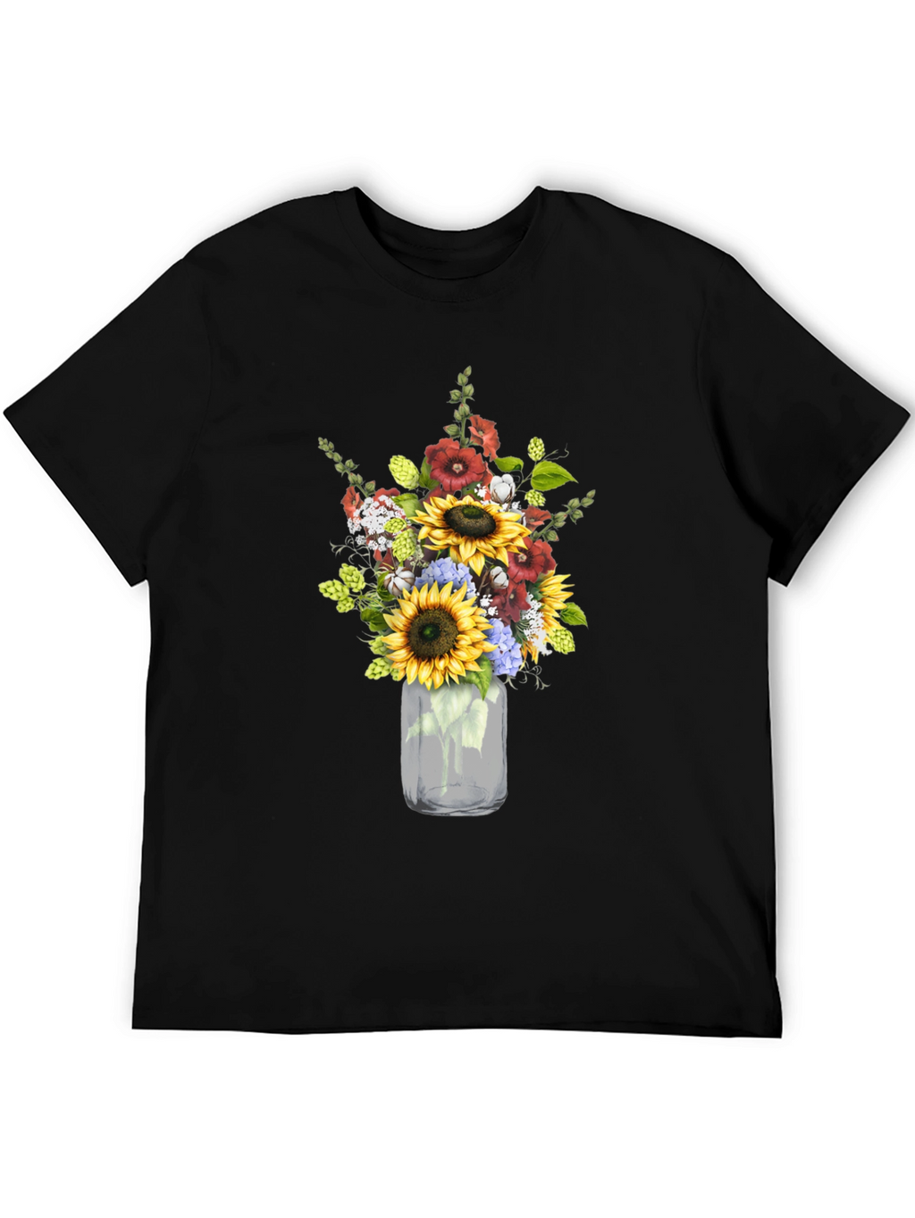 Floral Mason Jar Graphic Tee - Black