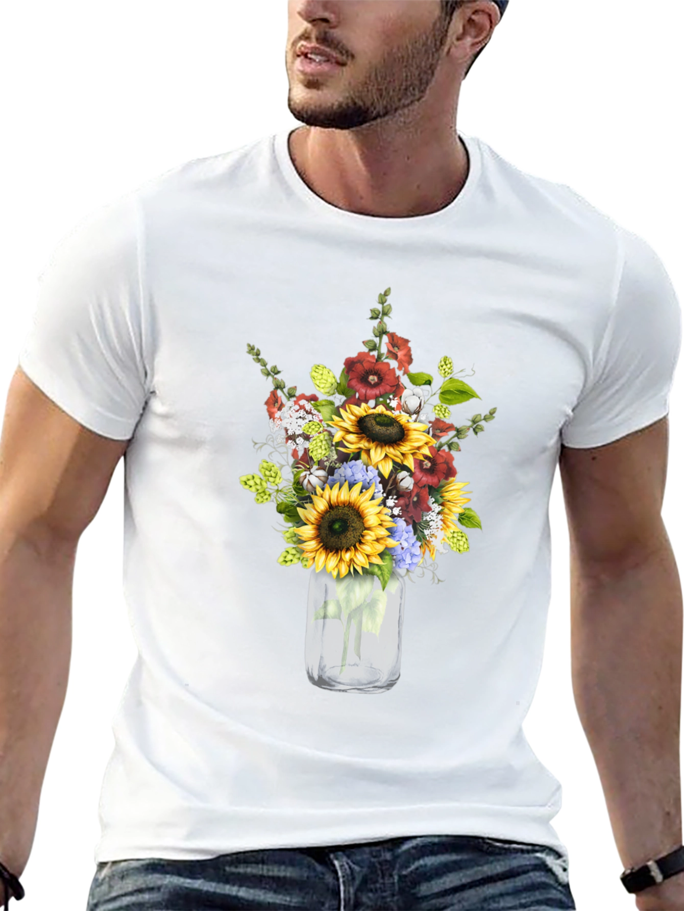 Floral Mason Jar Graphic Tee - Black