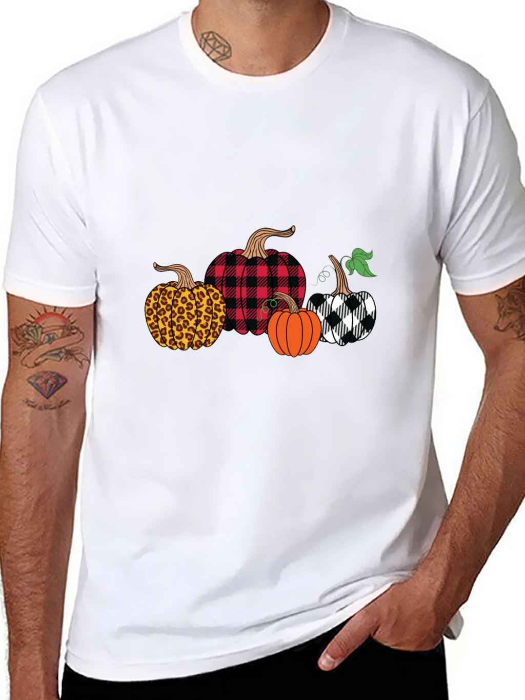Novelty Pumpkin Patterned Crew Neck T-Shirt