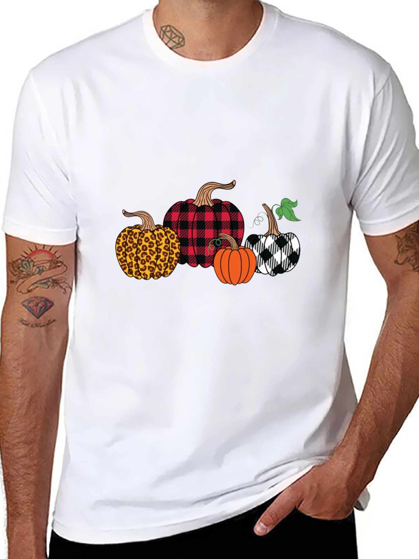 Novelty Pumpkin Patterned Crew Neck T-Shirt