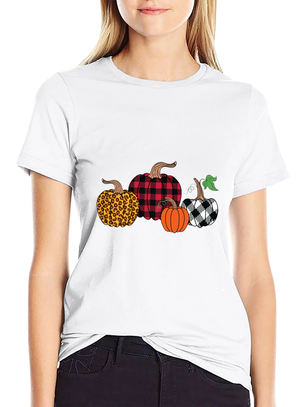 Novelty Pumpkin Patterned Crew Neck T-Shirt