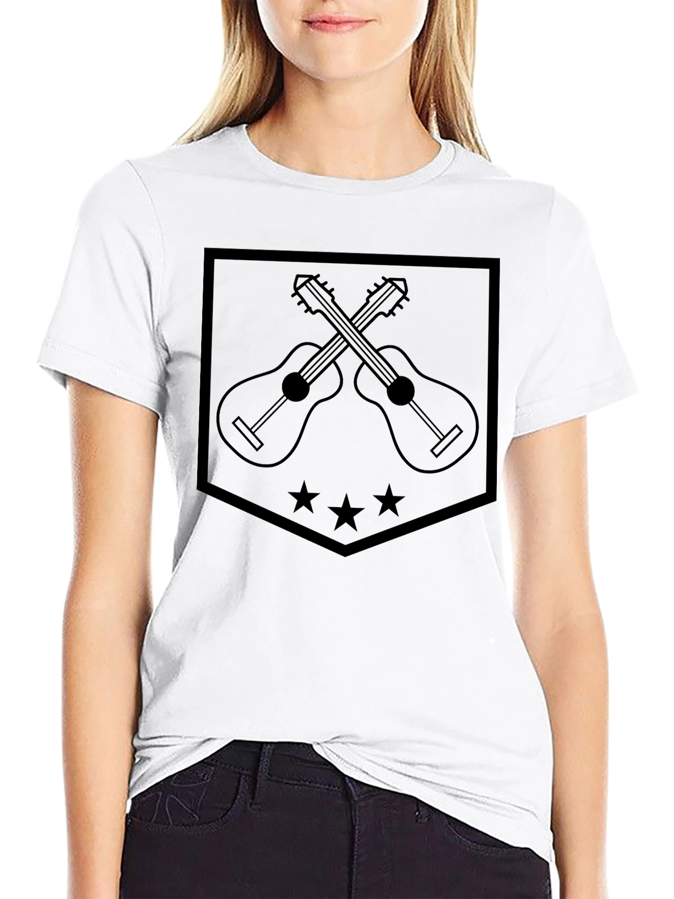 Guitar Emblem Tee - Classic Black Cotton T-Shirt
