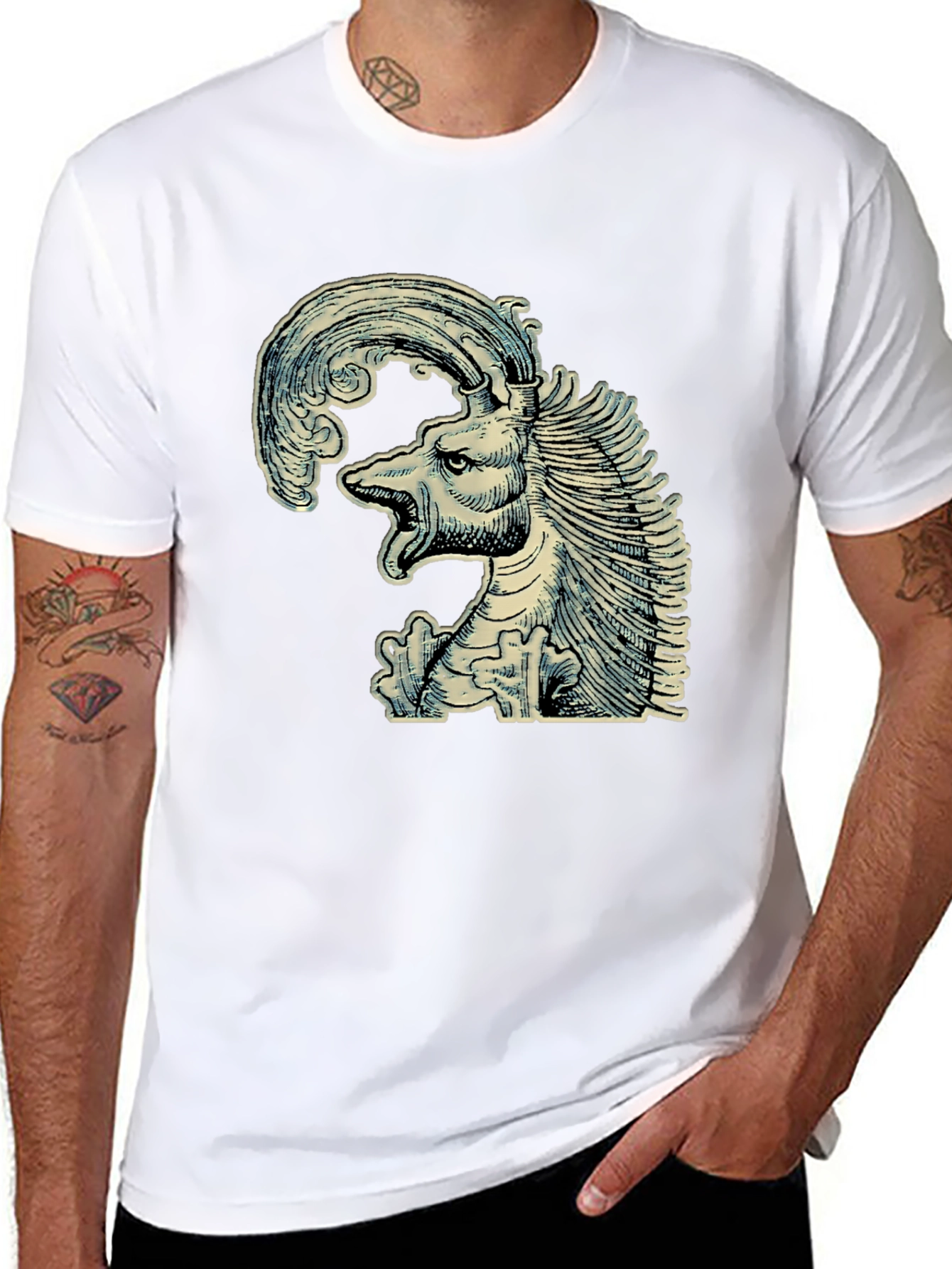 Mythical Creature Graphic Tee - Unique Black T-Shirt
