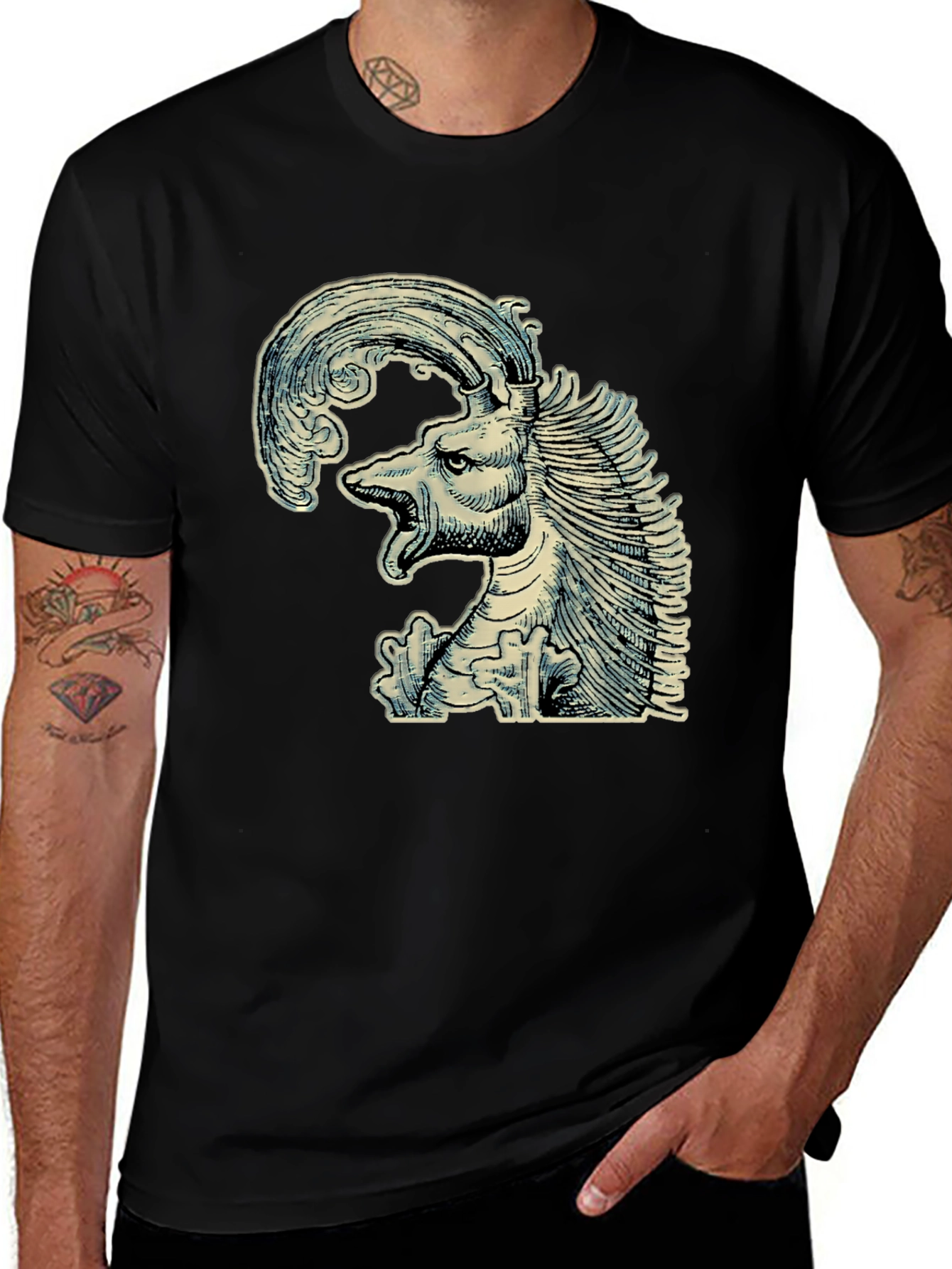 Mythical Creature Graphic Tee - Unique Black T-Shirt