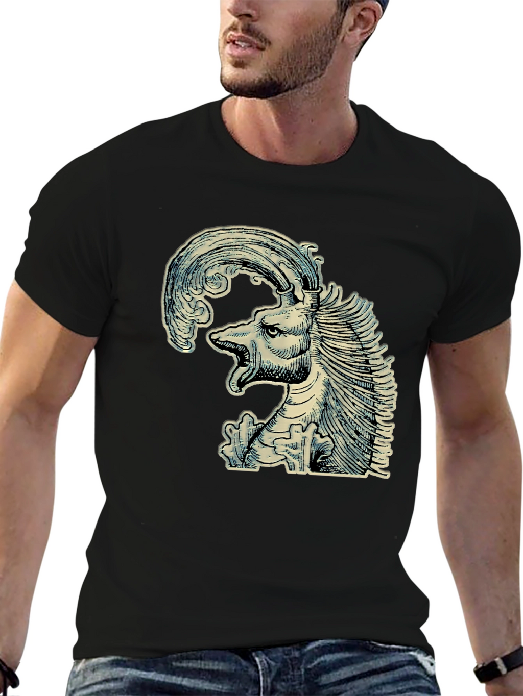 Mythical Creature Graphic Tee - Unique Black T-Shirt