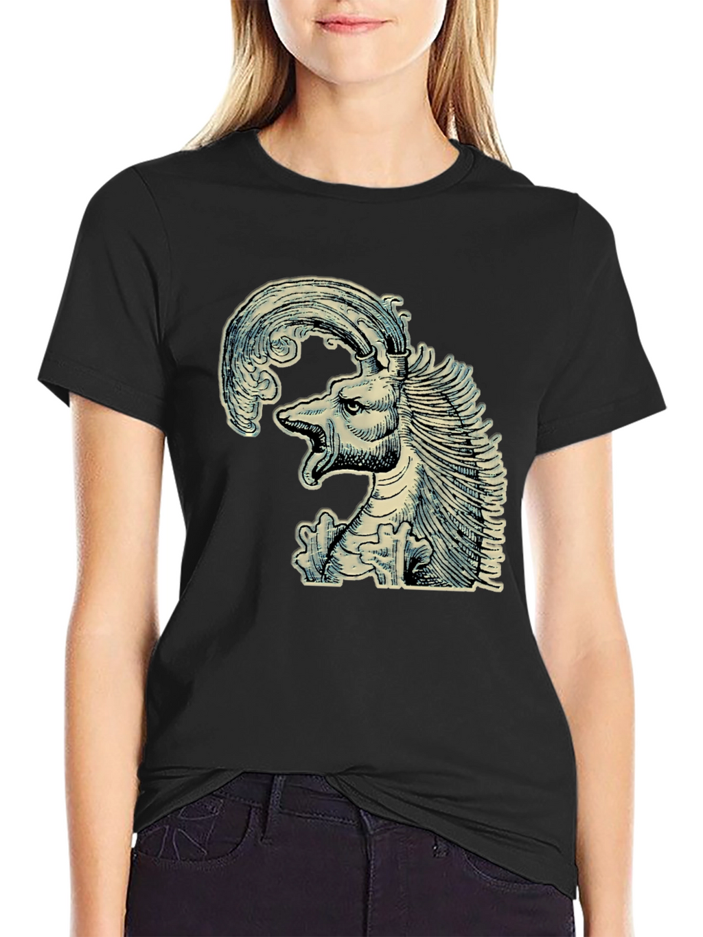 Mythical Creature Graphic Tee - Unique Black T-Shirt