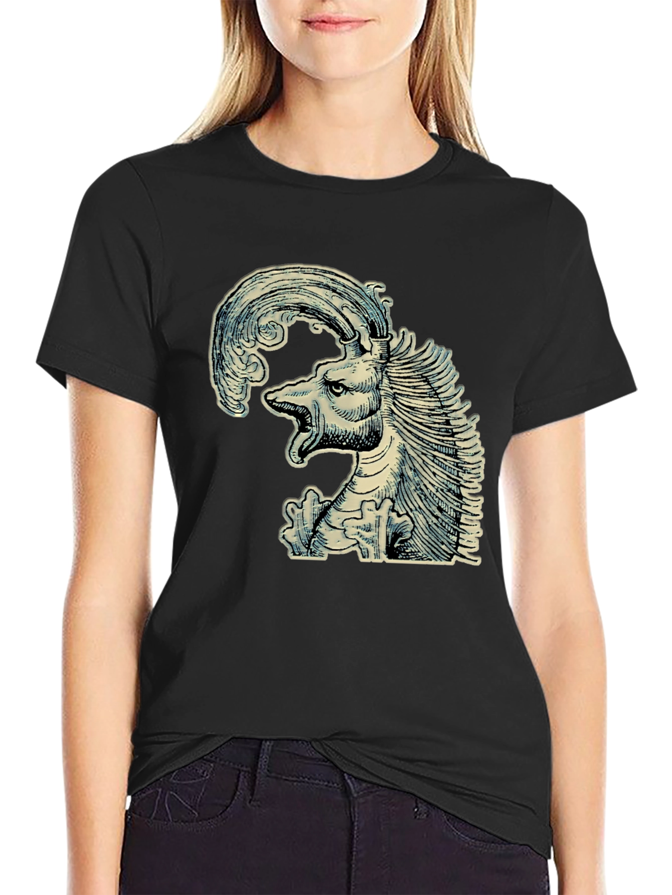 Mythical Creature Graphic Tee - Unique Black T-Shirt