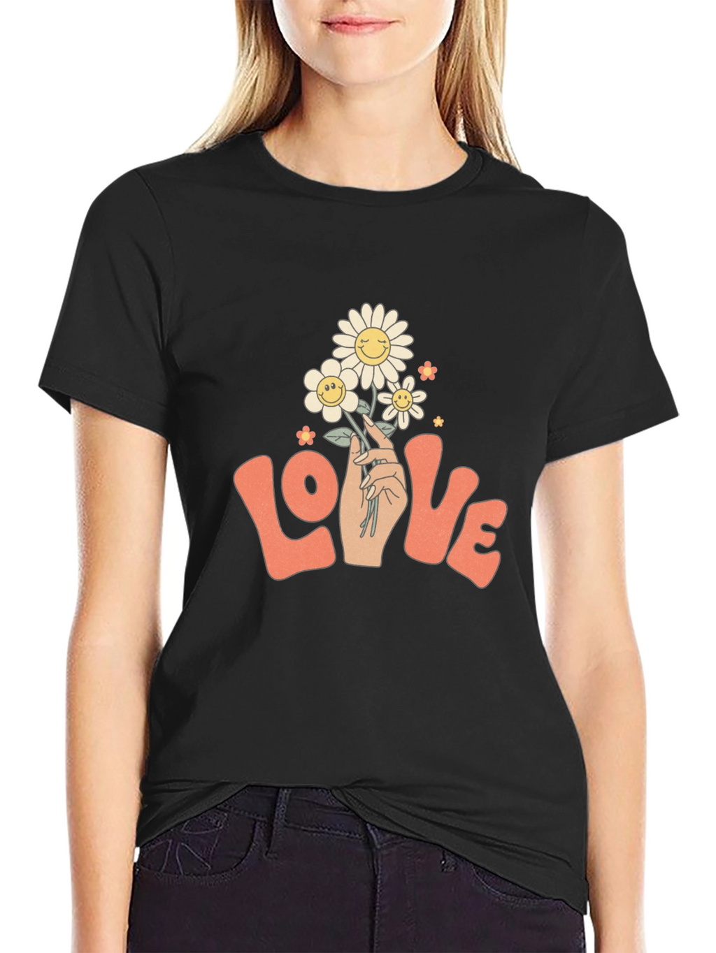 Retro Love Floral T-Shirt - Groovy Smiley Daisies