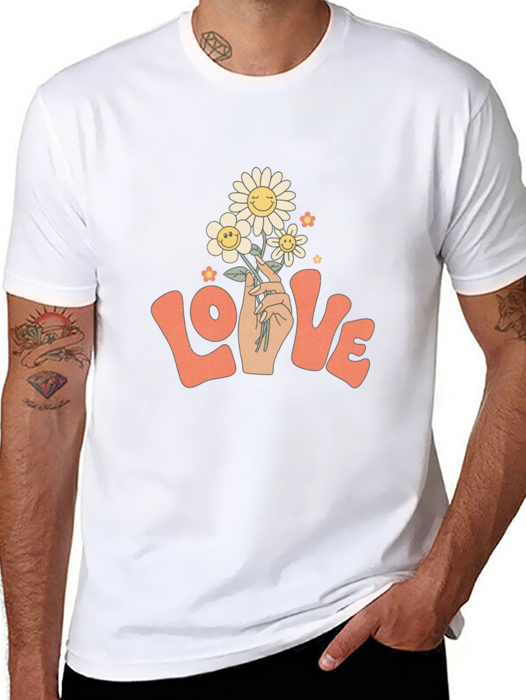 Retro Love Floral T-Shirt - Groovy Smiley Daisies