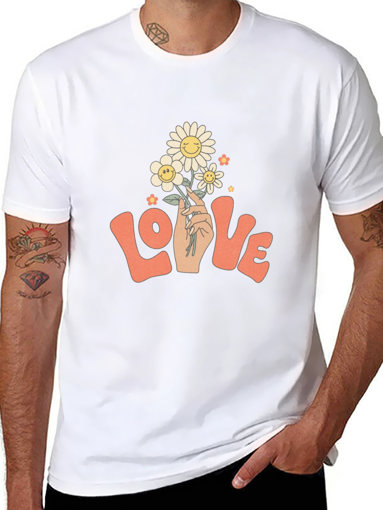 Retro Love Floral T-Shirt - Groovy Smiley Daisies