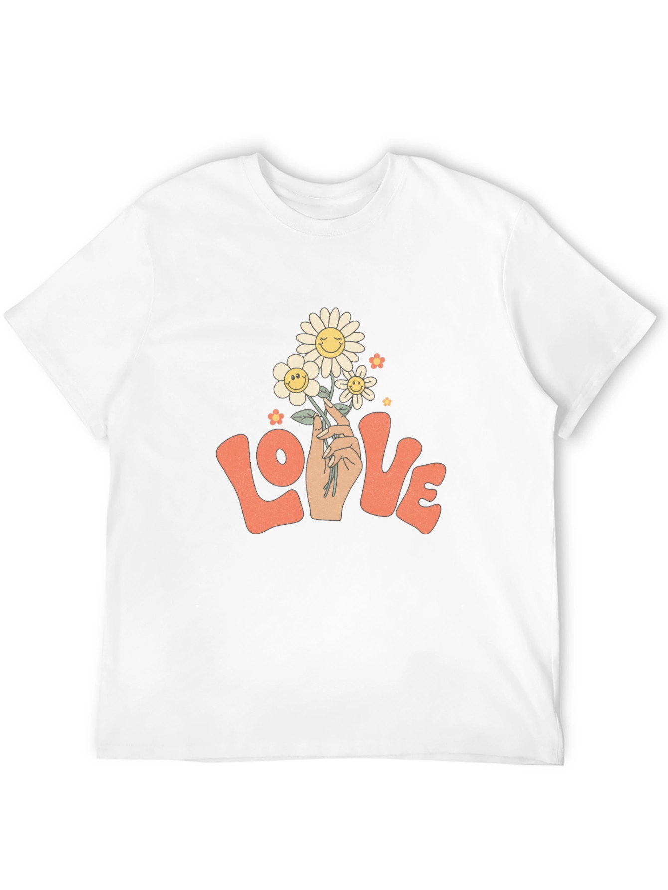 Retro Love Floral T-Shirt - Groovy Smiley Daisies