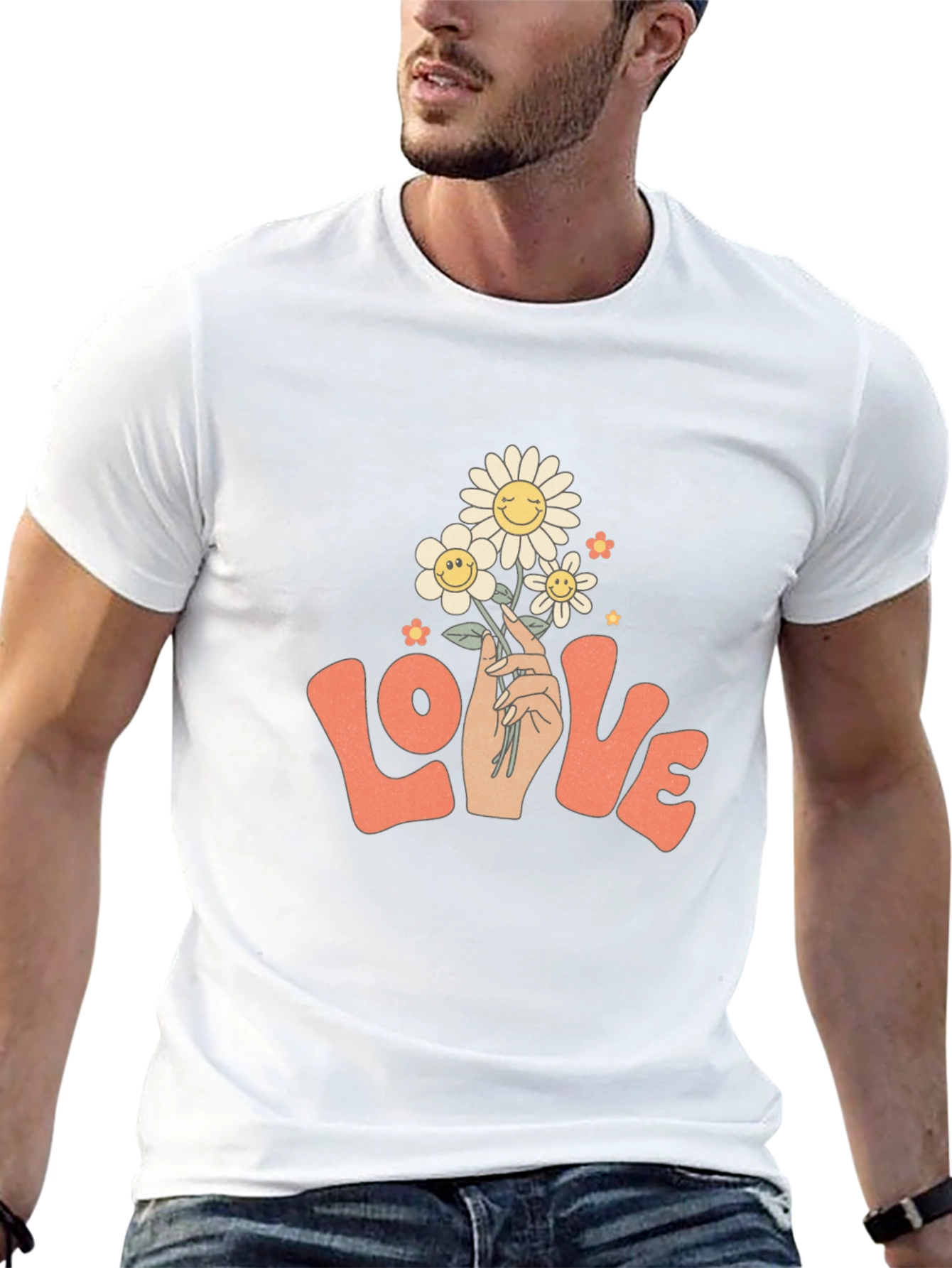 Retro Love Floral T-Shirt - Groovy Smiley Daisies