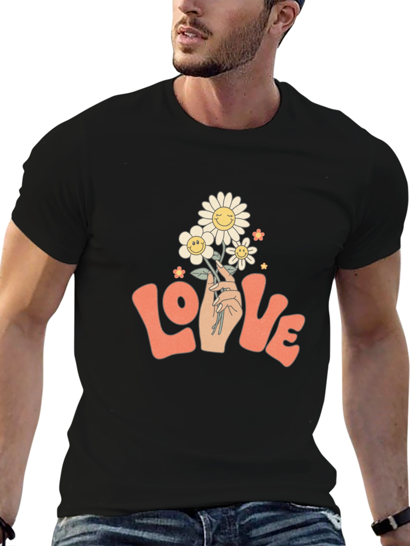 Retro Love Floral T-Shirt - Groovy Smiley Daisies