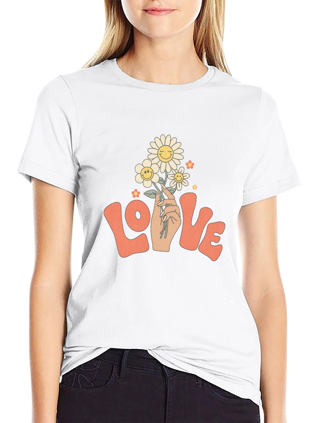Retro Love Floral T-Shirt - Groovy Smiley Daisies