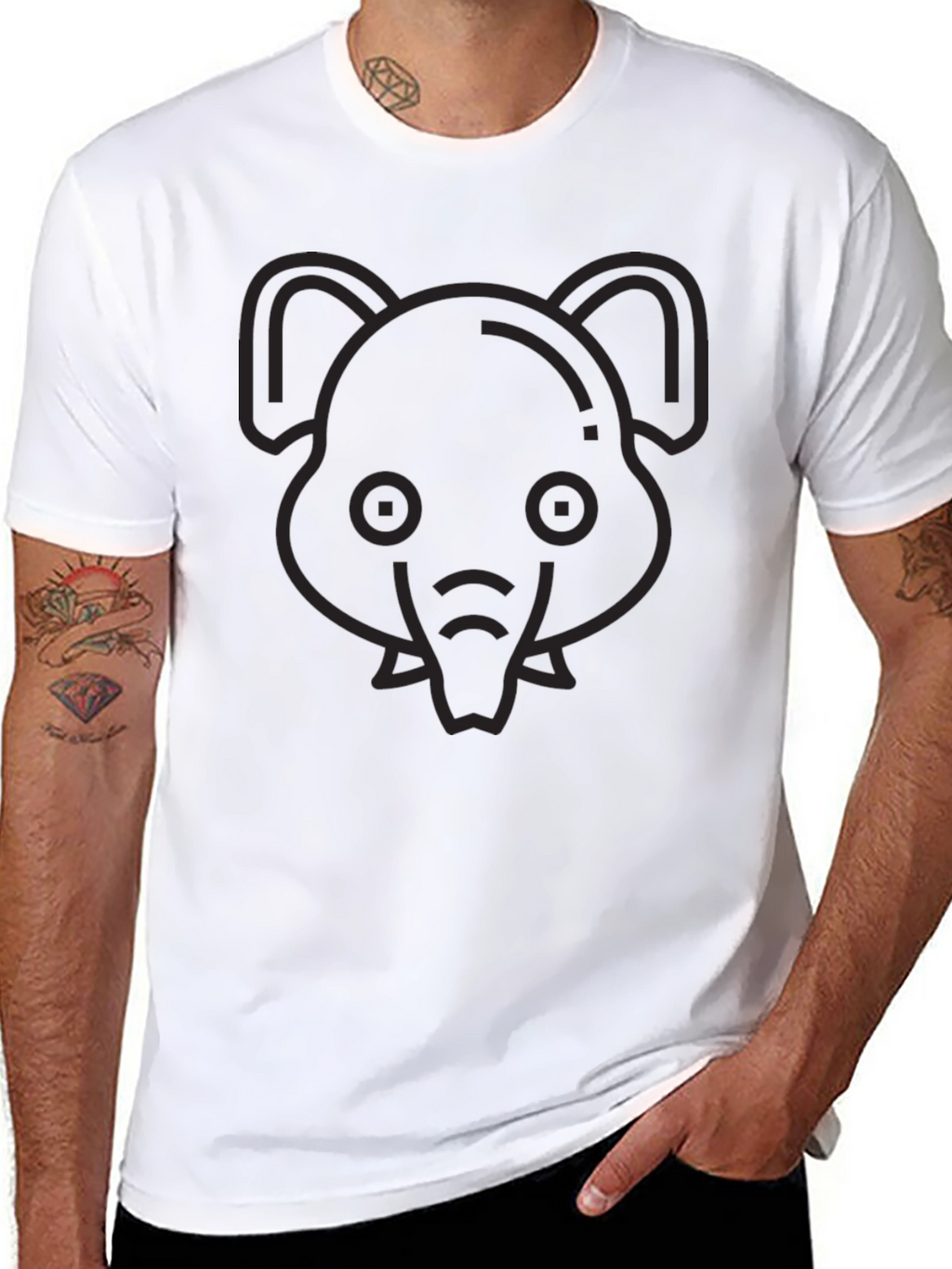 Mens Black Elephant Graphic Print T-Shirt