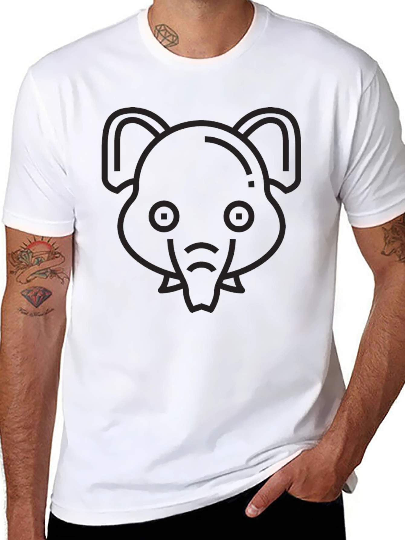 Mens Black Elephant Graphic Print T-Shirt