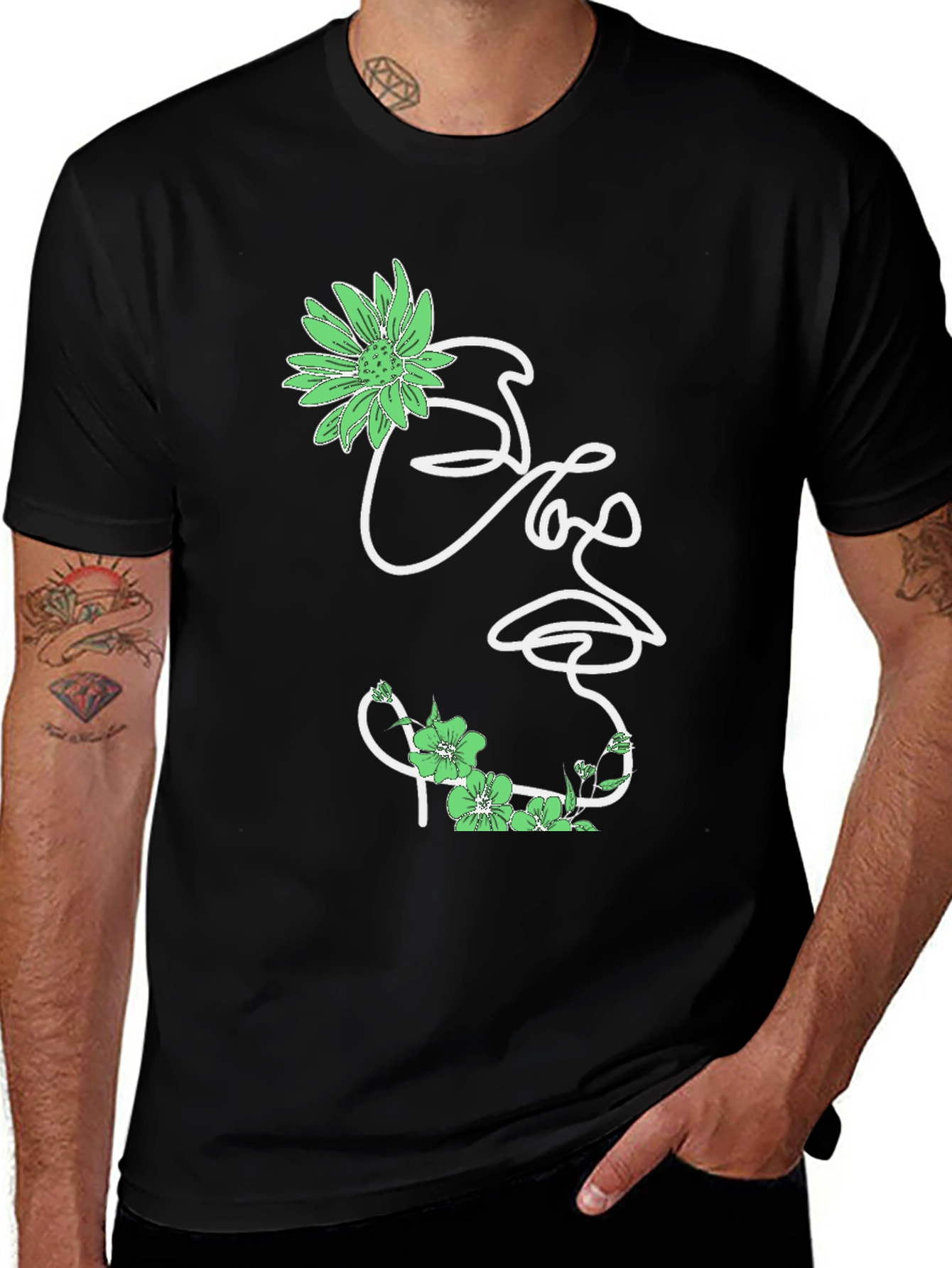 Floral Face Graphic Tee - Stylish Mens Black T-Shirt
