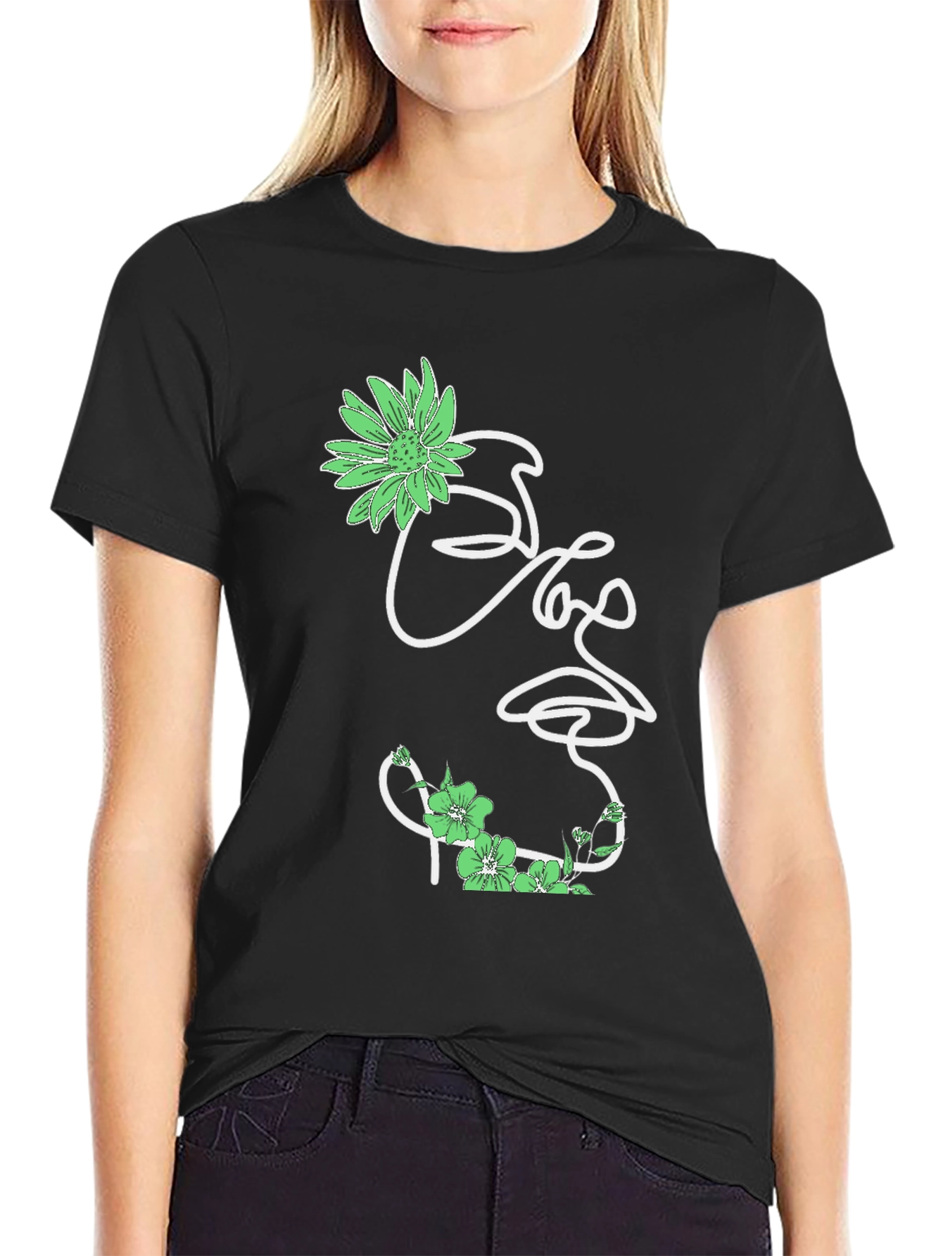 Floral Face Graphic Tee - Stylish Mens Black T-Shirt