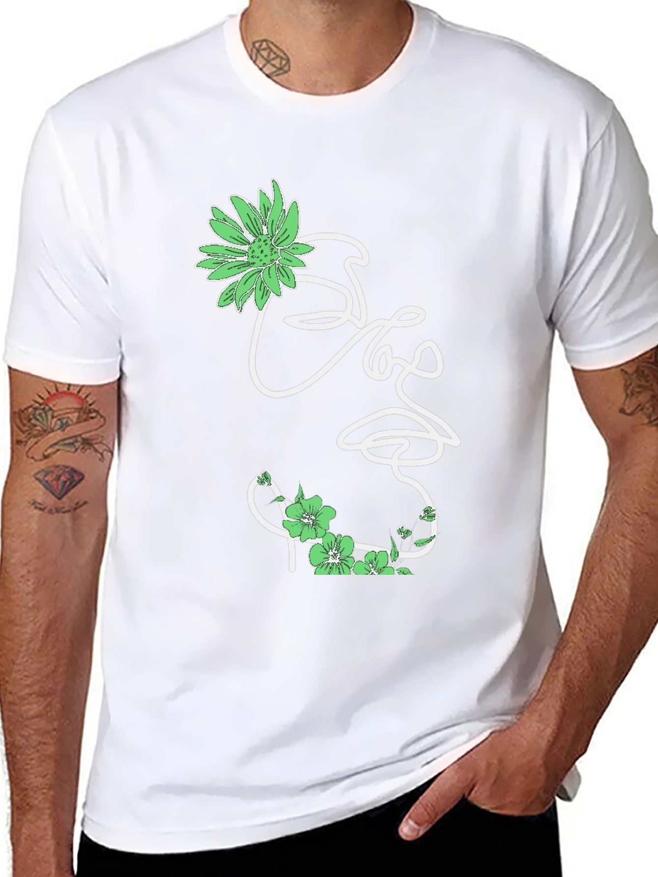 Floral Face Graphic Tee - Stylish Mens Black T-Shirt