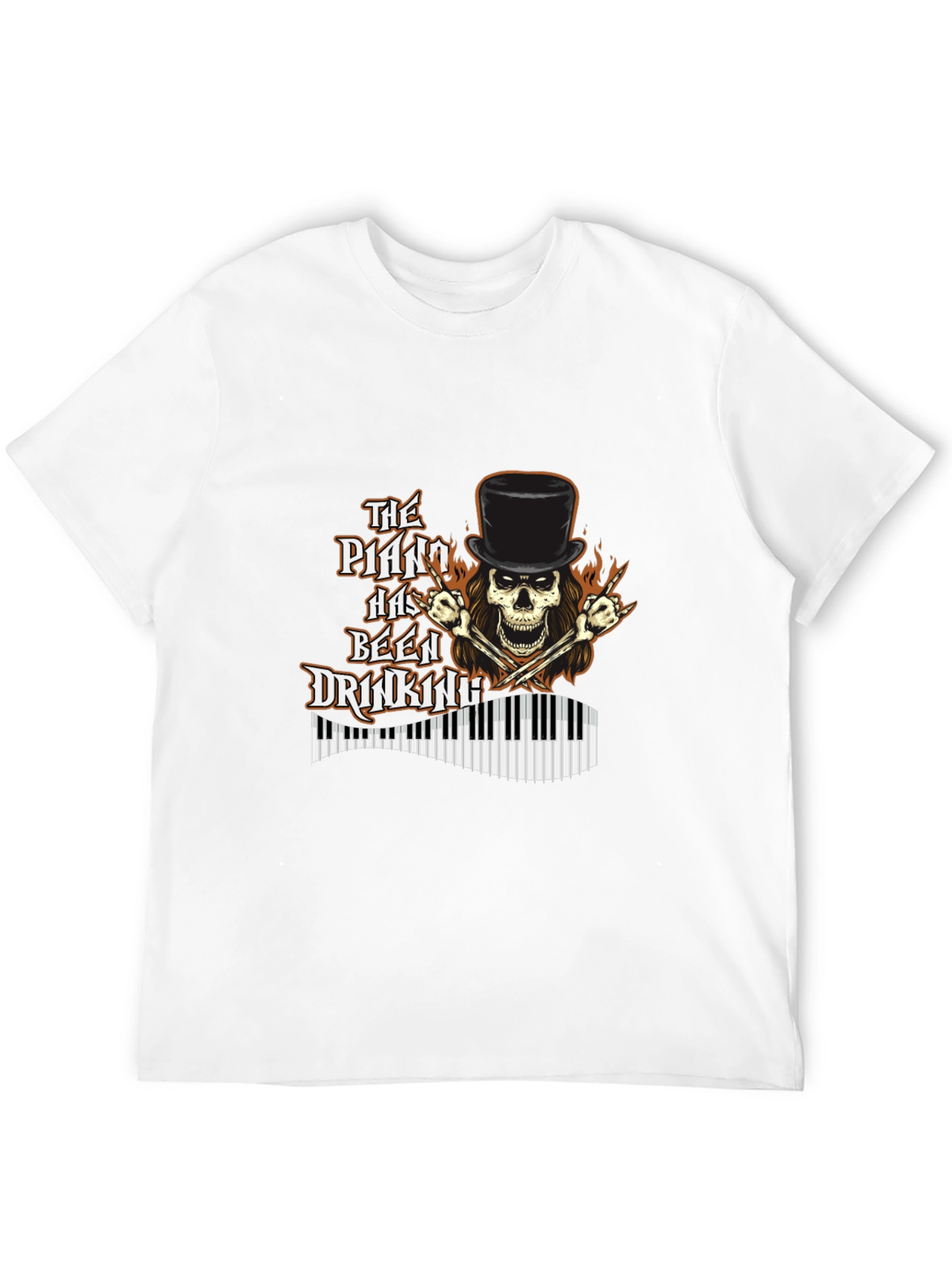 Piano Drinking Skeleton T-Shirt - Rock Style