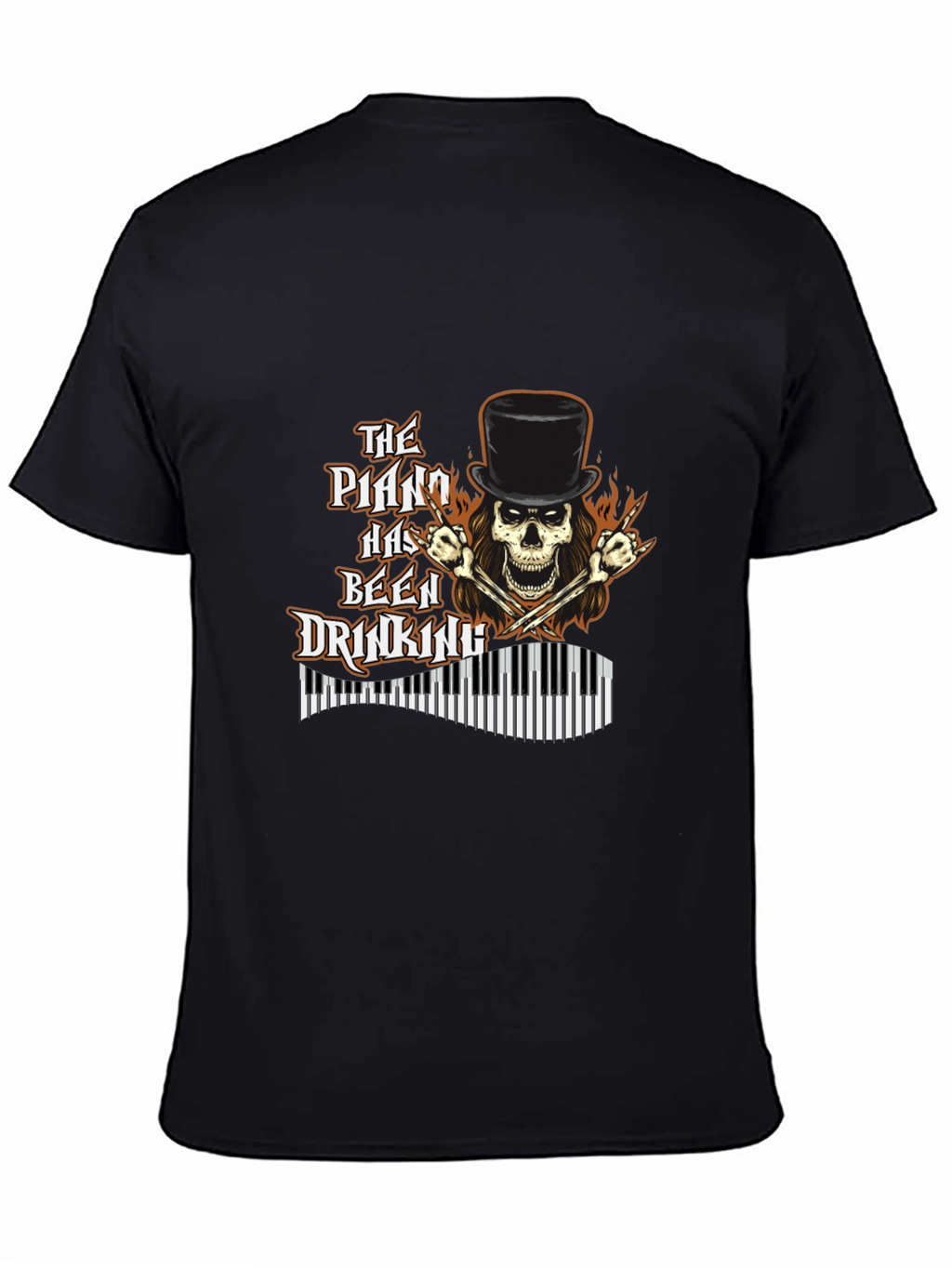 Piano Drinking Skeleton T-Shirt - Rock Style