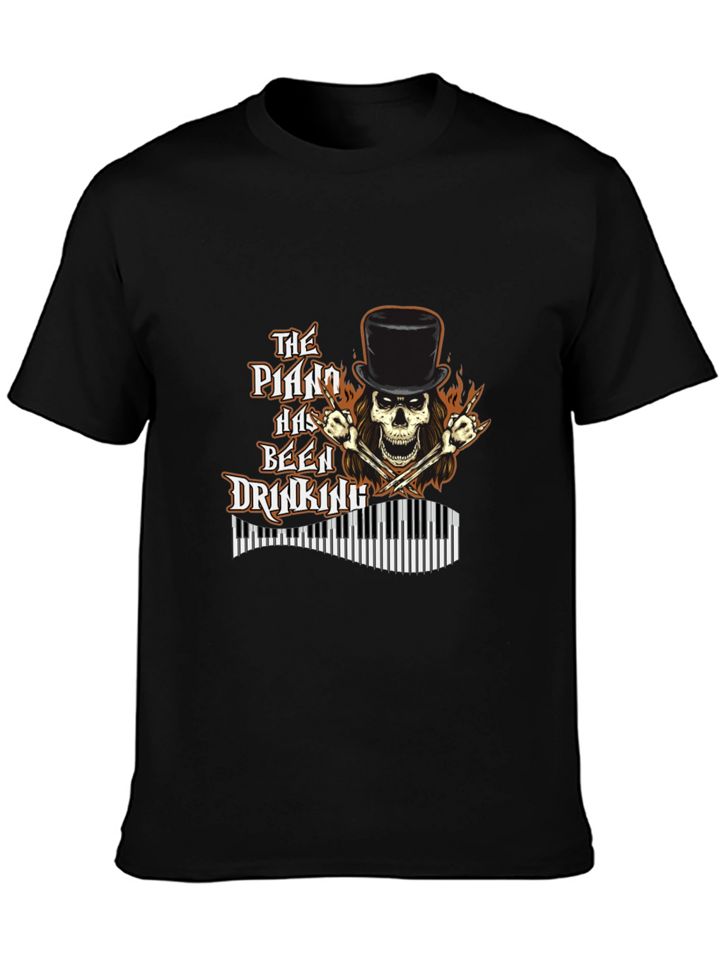Piano Drinking Skeleton T-Shirt - Rock Style