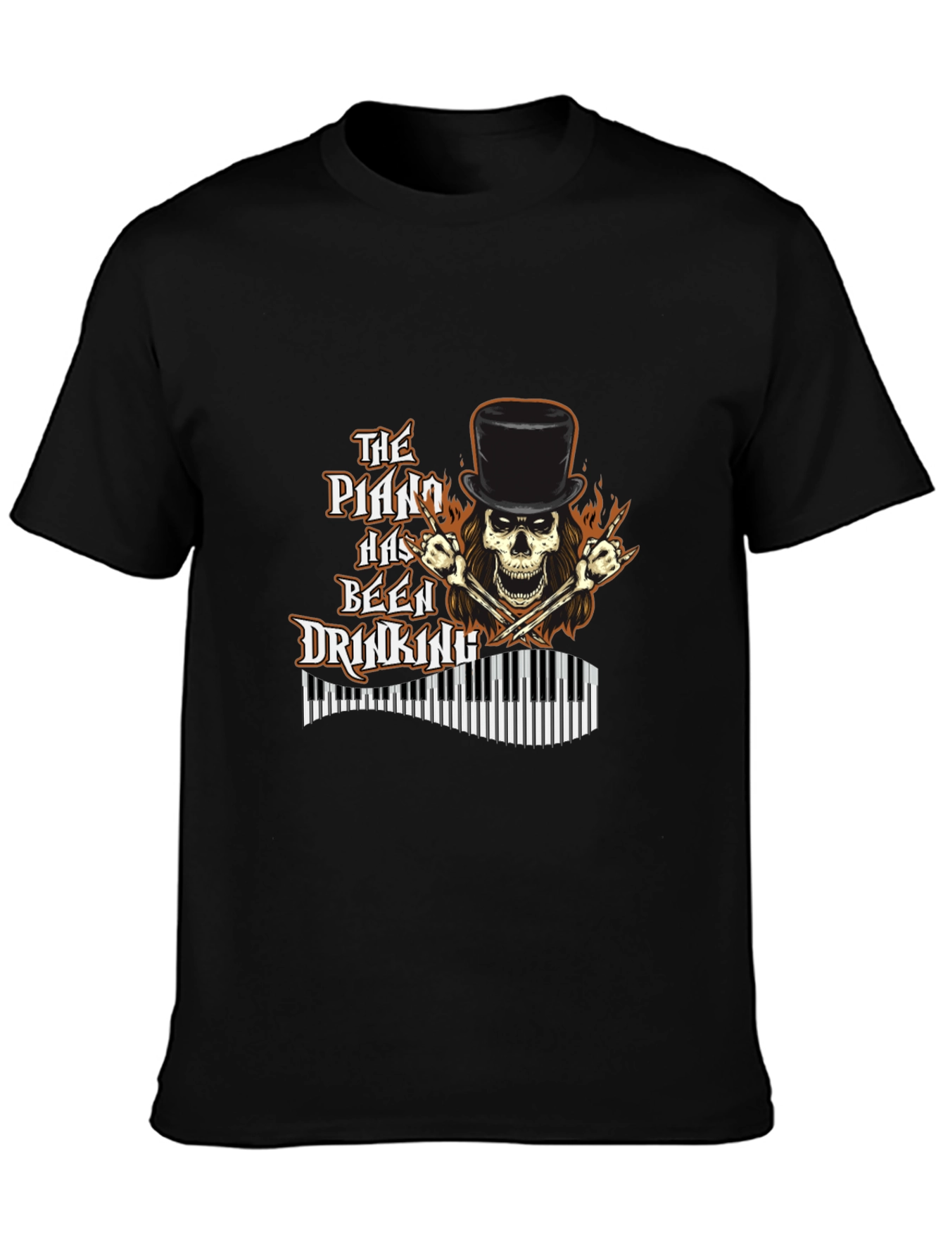 Piano Drinking Skeleton T-Shirt - Rock Style