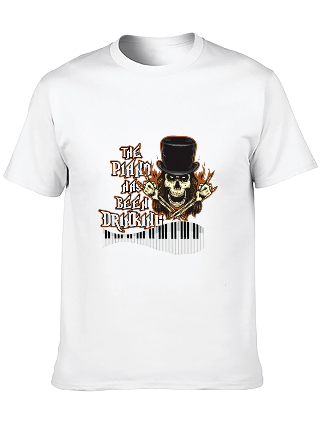 Piano Drinking Skeleton T-Shirt - Rock Style