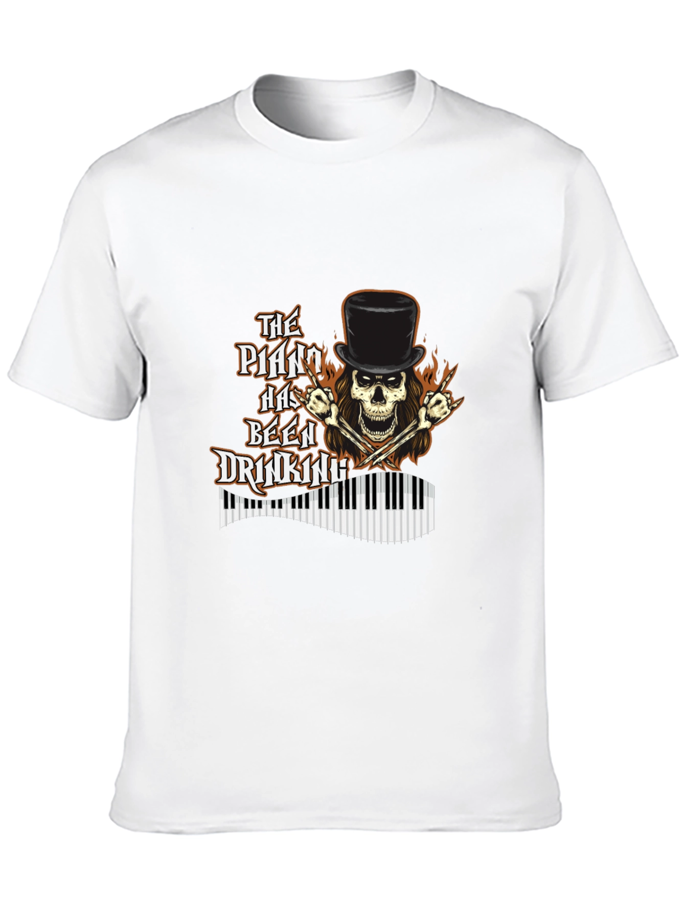 Piano Drinking Skeleton T-Shirt - Rock Style