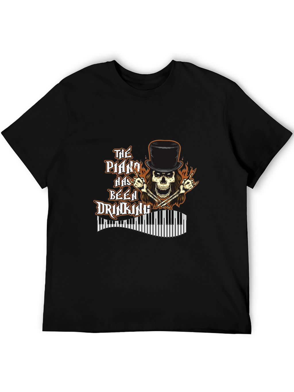 Piano Drinking Skeleton T-Shirt - Rock Style