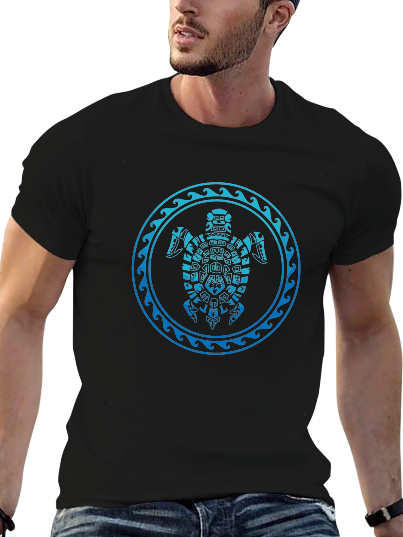 Tribal Turtle Graphic T-Shirt - Black
