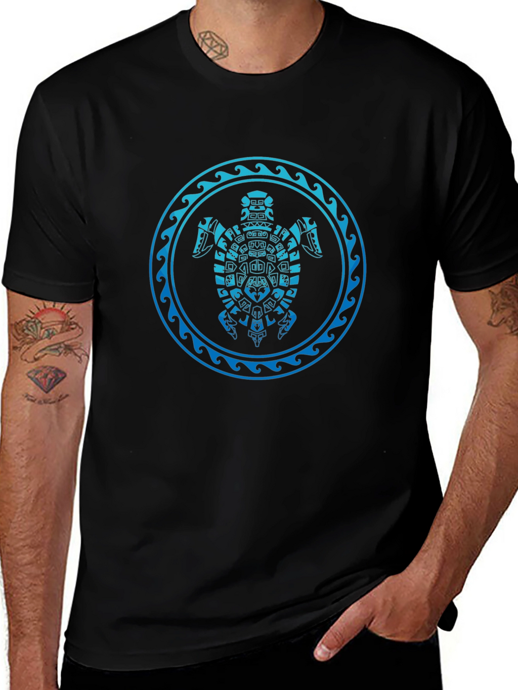 Tribal Turtle Graphic T-Shirt - Black