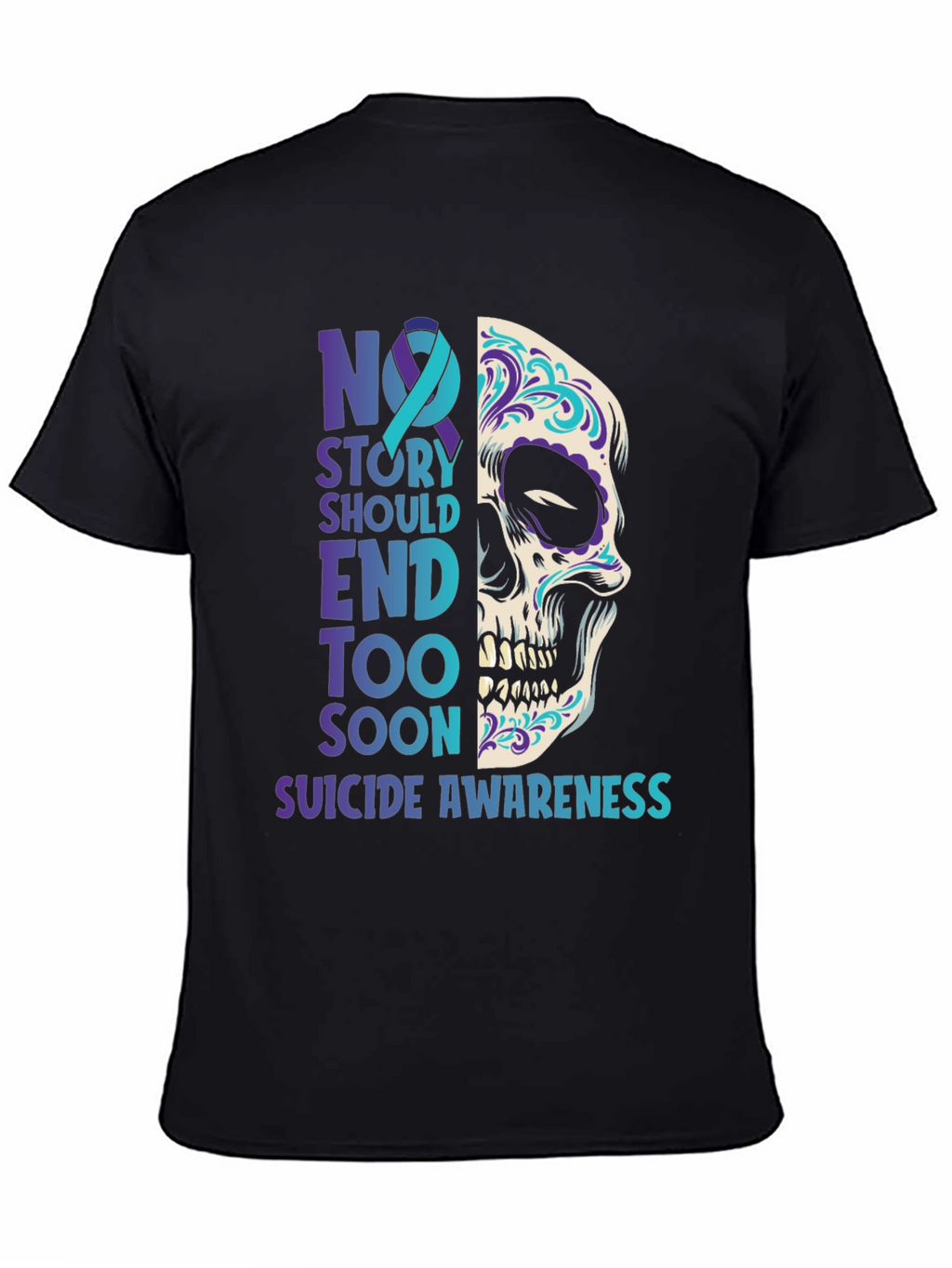 Suicide Awareness Sugar Skull Graphic T-Shirt