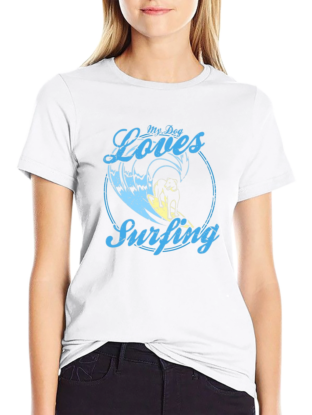 Dog Surfing Graphic Tee -  Cool Dog Lover Shirt