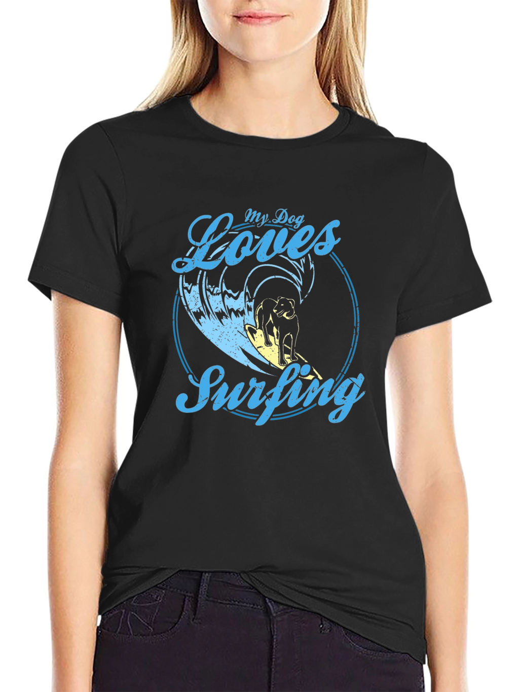 Dog Surfing Graphic Tee -  Cool Dog Lover Shirt