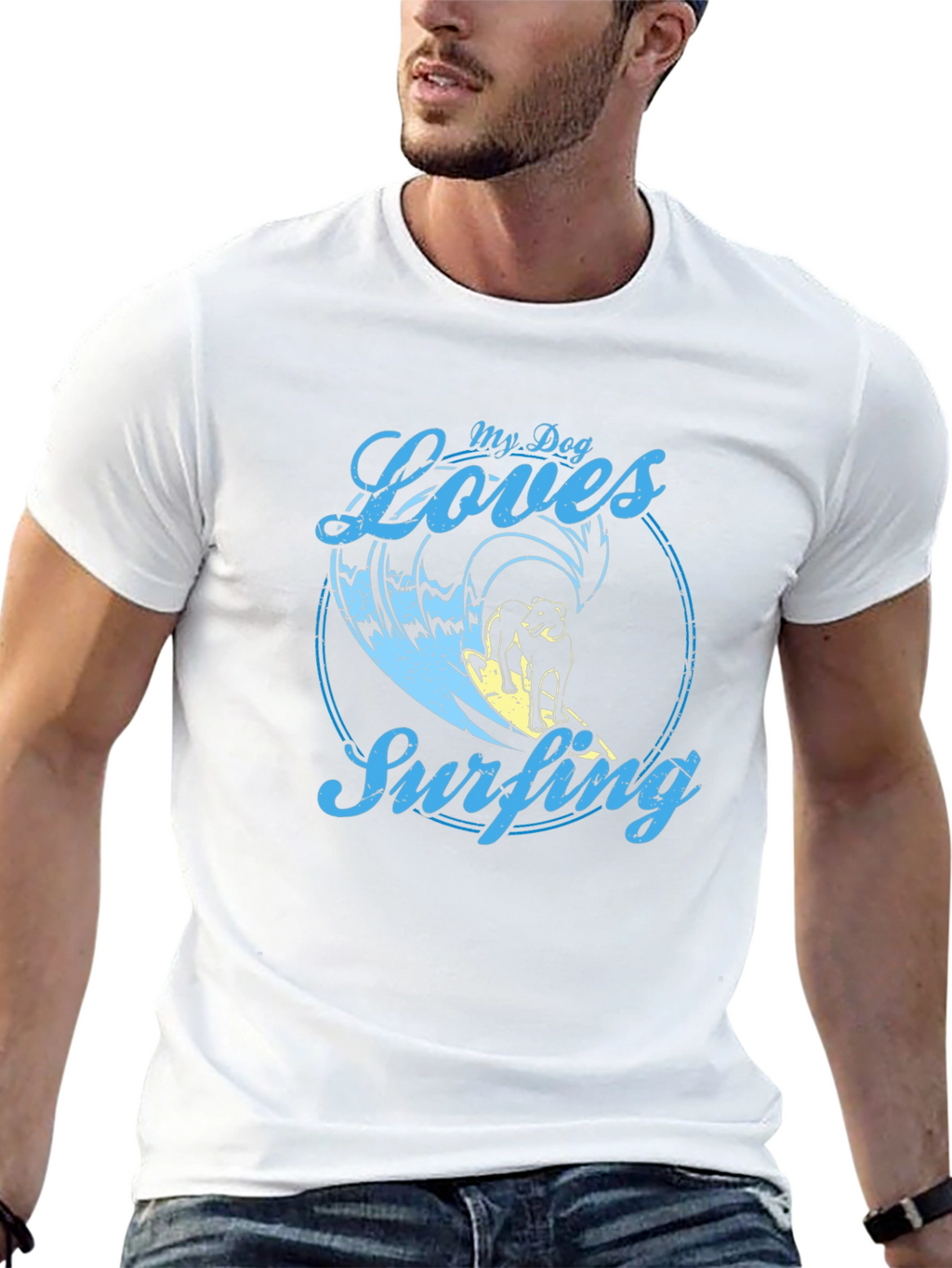 Dog Surfing Graphic Tee -  Cool Dog Lover Shirt