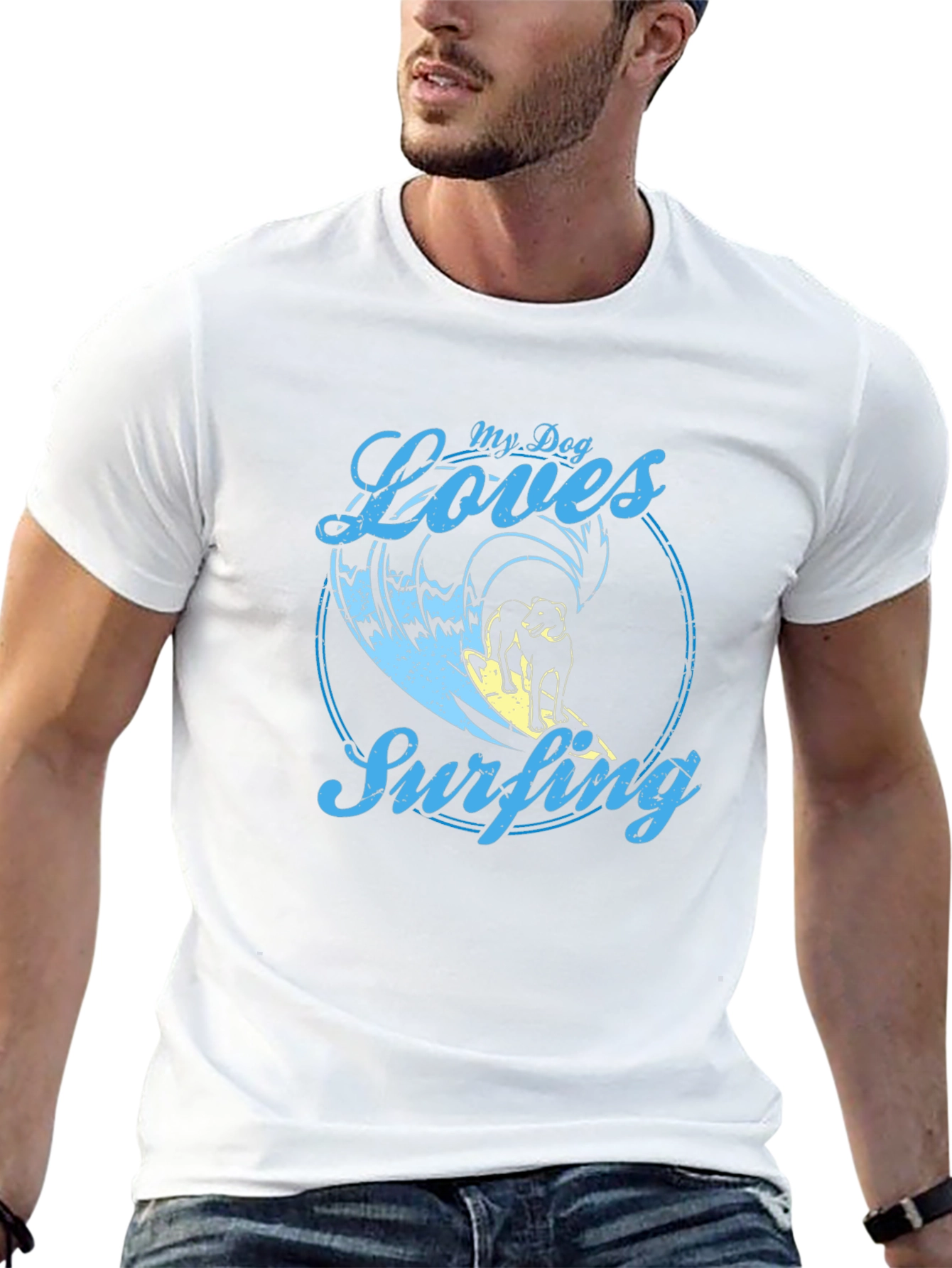 Dog Surfing Graphic Tee -  Cool Dog Lover Shirt