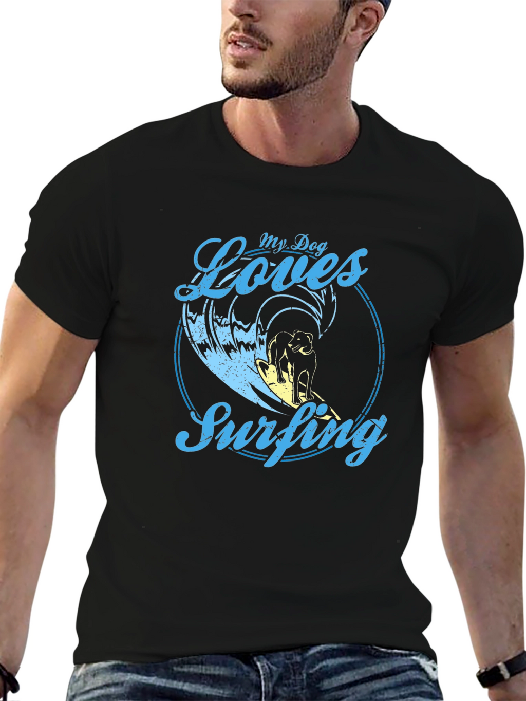 Dog Surfing Graphic Tee -  Cool Dog Lover Shirt