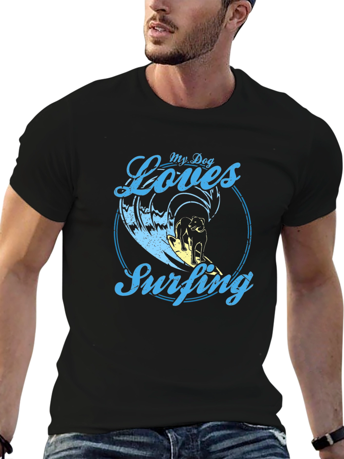 Dog Surfing Graphic Tee -  Cool Dog Lover Shirt