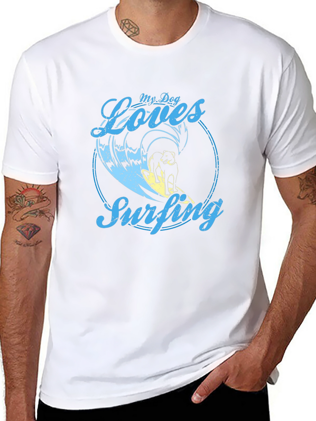 Dog Surfing Graphic Tee -  Cool Dog Lover Shirt