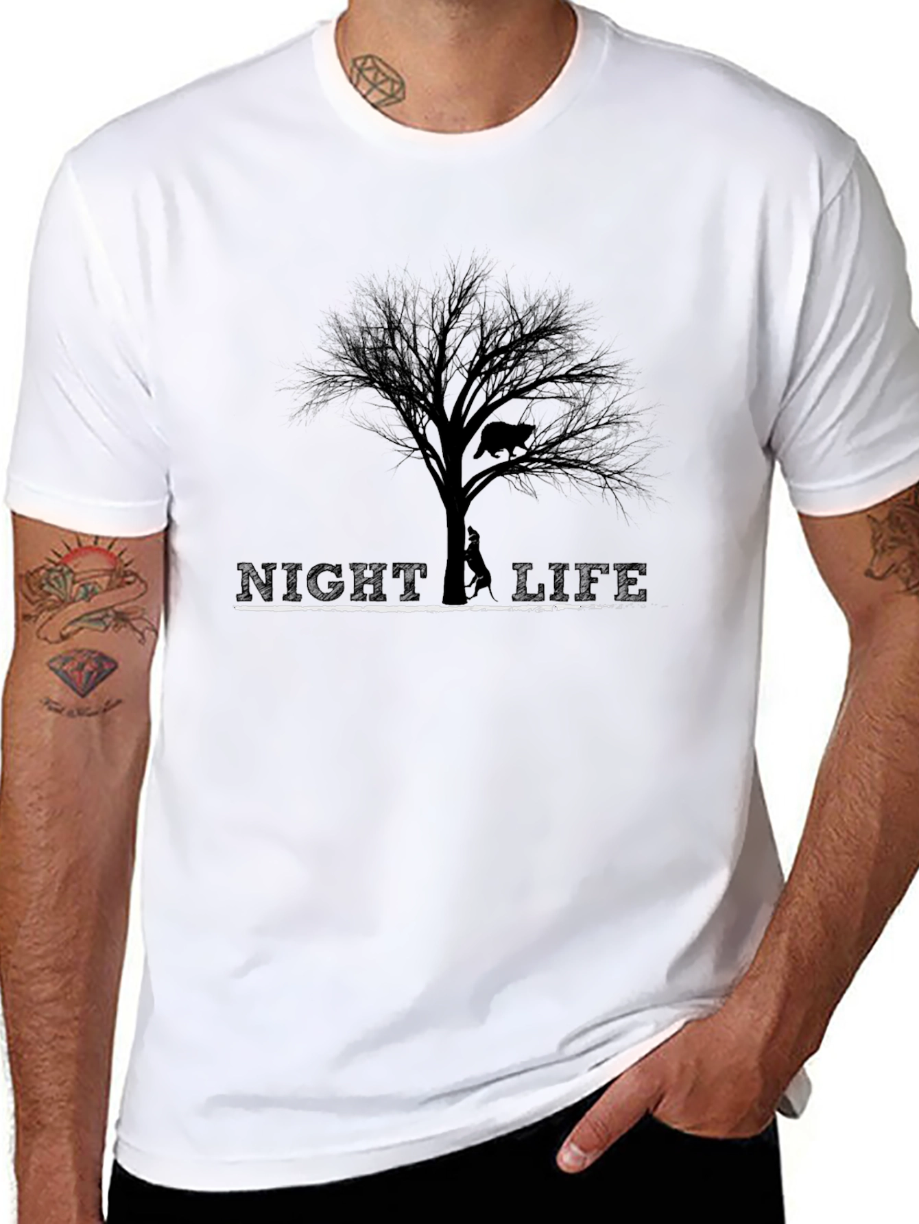 Night Life Tree Graphic Tee - Unisex Black T-Shirt