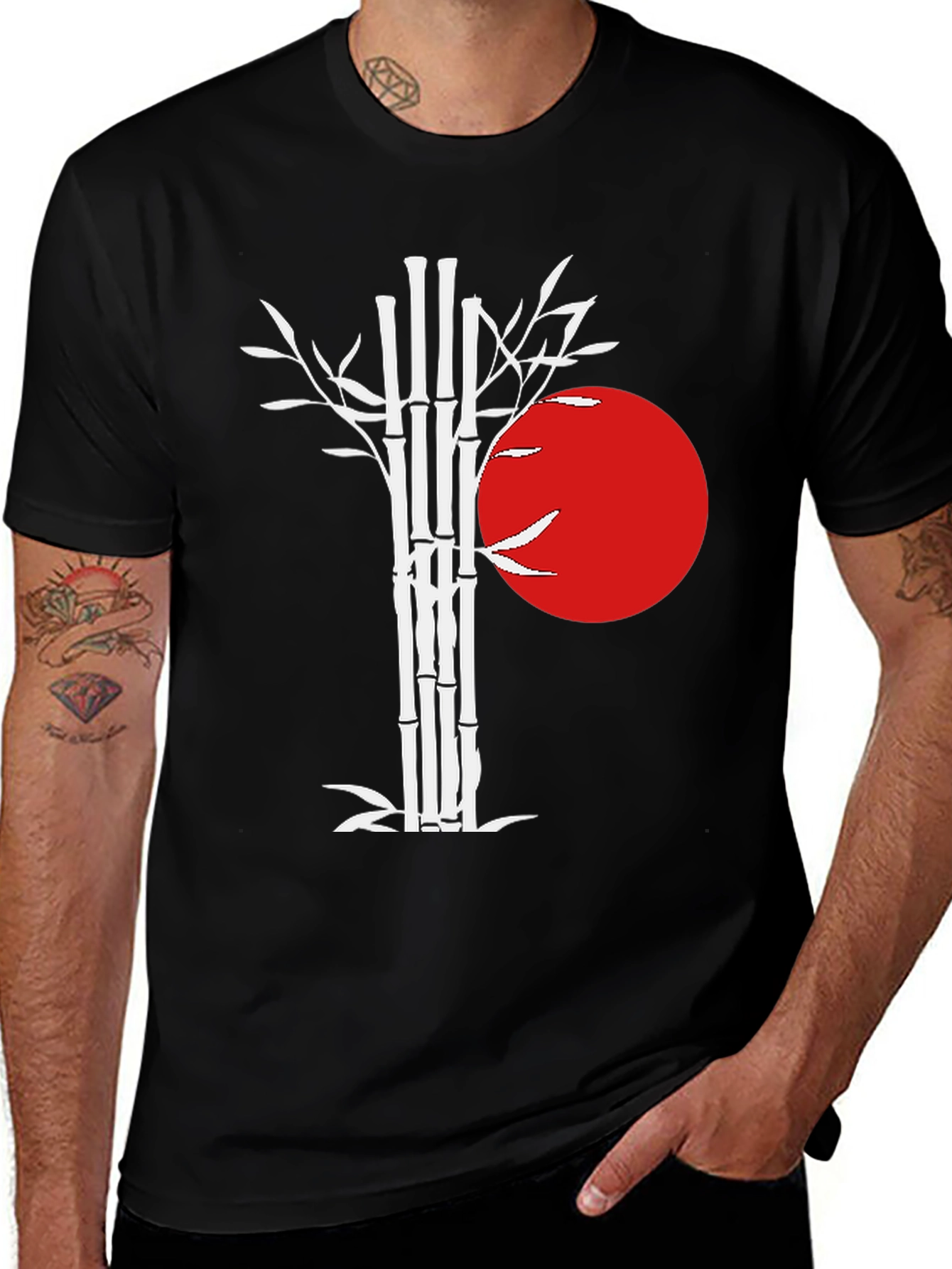 Bamboo & Rising Sun Graphic Tee - Black