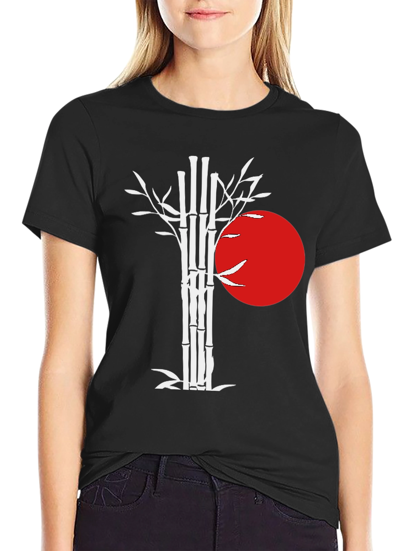 Bamboo & Rising Sun Graphic Tee - Black