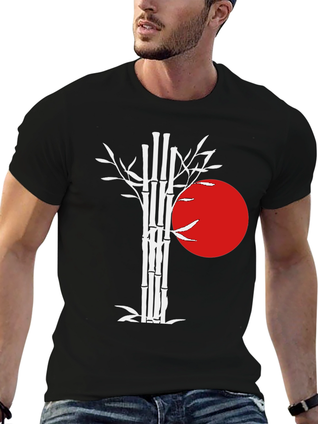 Bamboo & Rising Sun Graphic Tee - Black