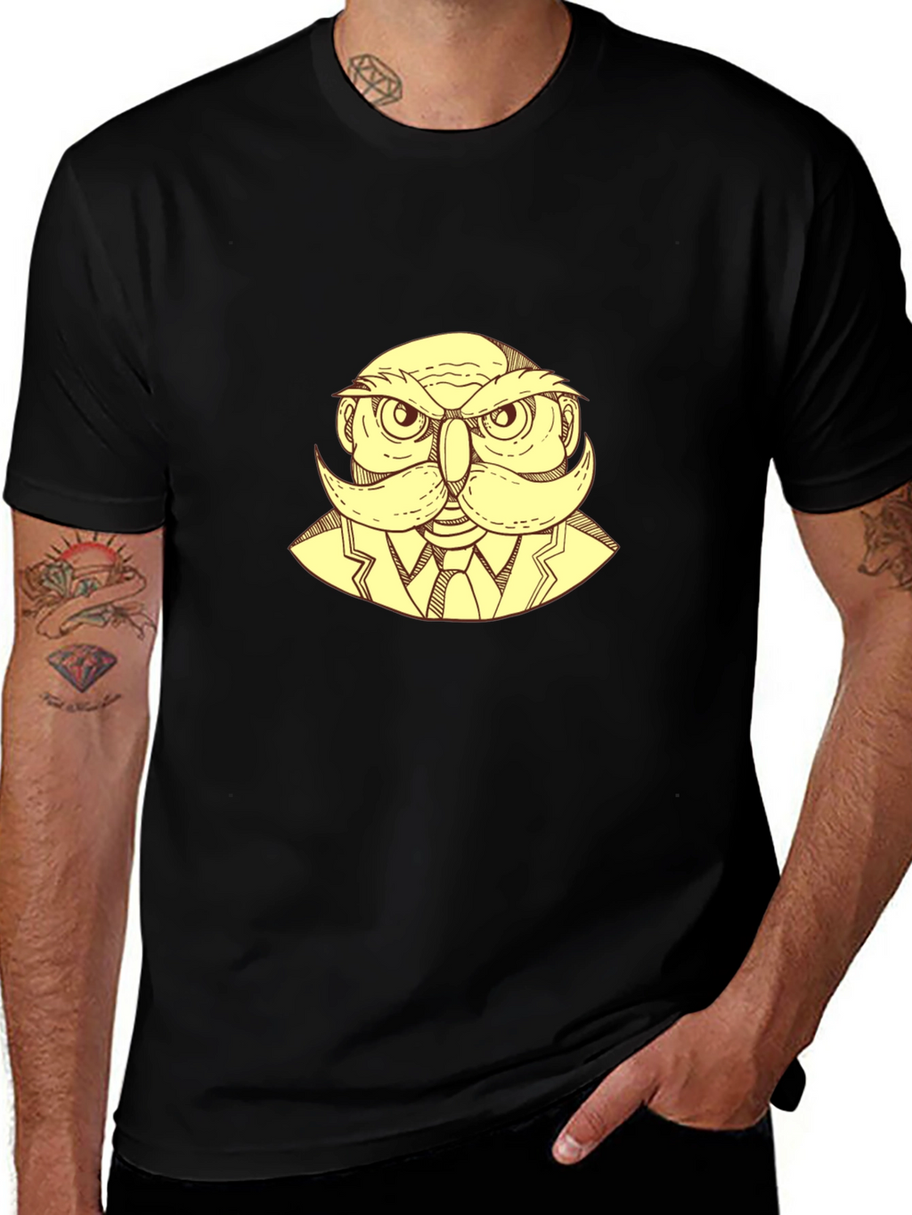 Owl Gentleman Graphic T-Shirt - Black
